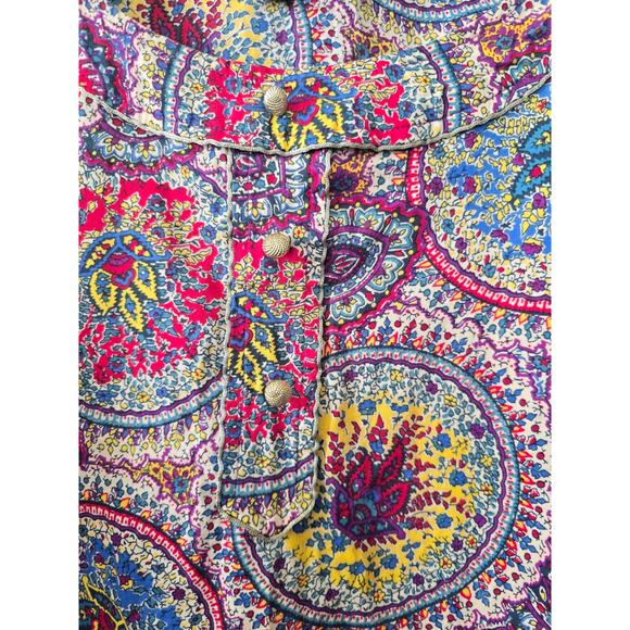Talbots Woman 20W Boho Paisley Medallion Print Cotton Button Down Blouse Artsy - Picture 3 of 8